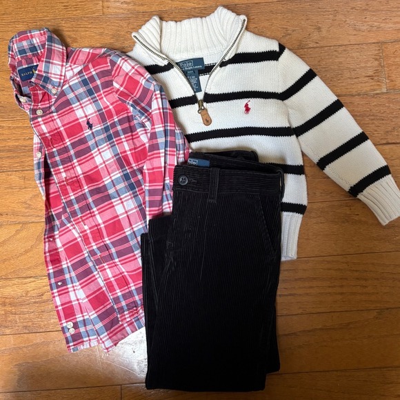 Polo Ralph Lauren Other - Polo Ralph Lauren Toddler 3T Outfit Set Plaid Shirt Sweater Corduroy Pants